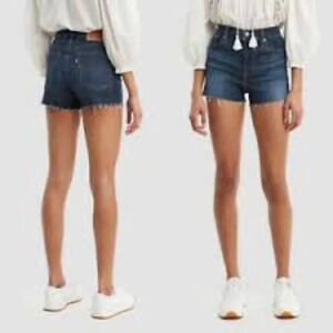 Levi's High Rise Frayed Hem Dark Wash Shorts - Size 33